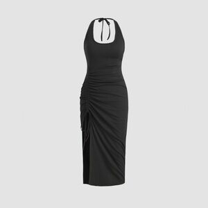 NWOT HALARA Halter Black Backless Dress